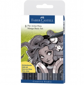 Pitt - PITT ARTIST PEN MANGA SET 8 BUC NUANTE GRI & NEGRU FABER-CASTELL